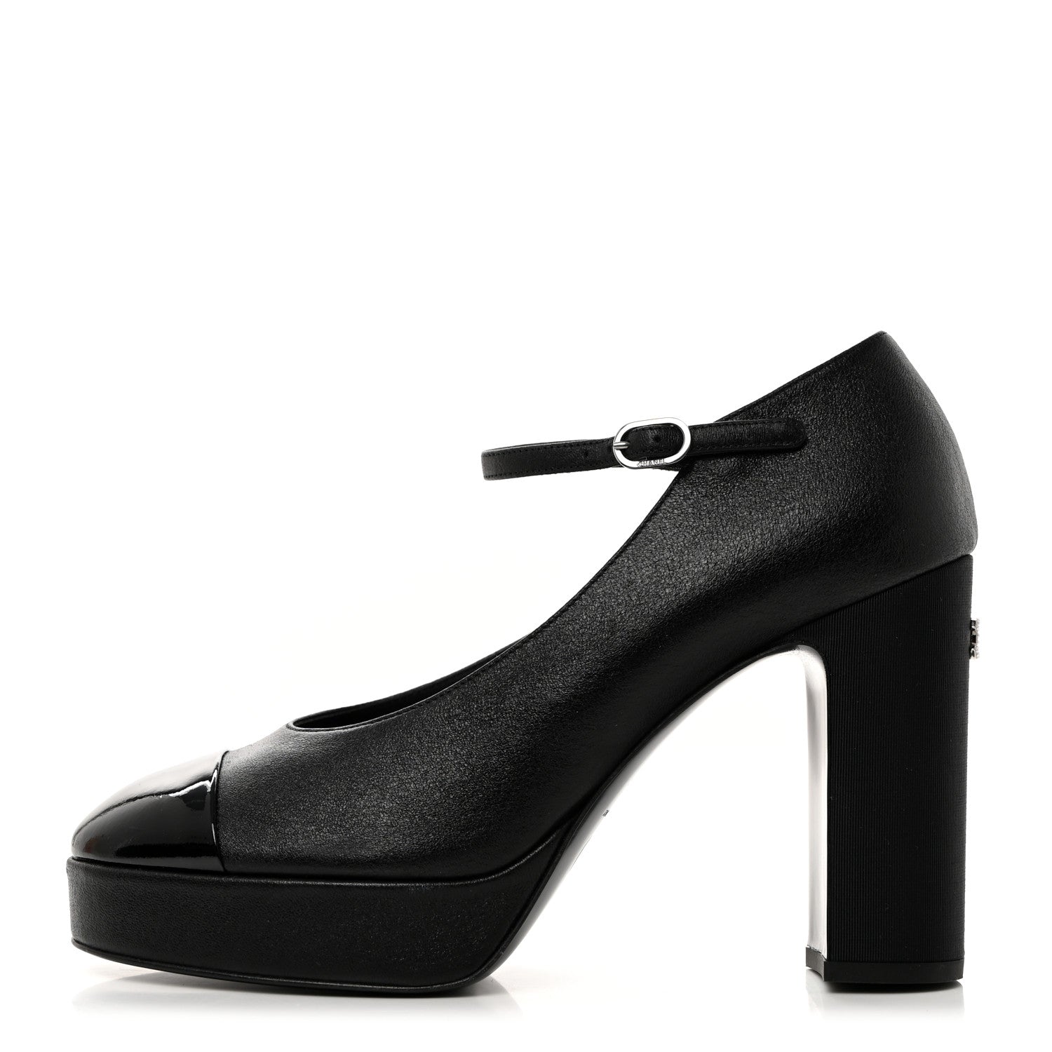 Chanel Lambskin Patent Cap Toe Mary Jane Platform Pumps 38.5 Black 1 of 9