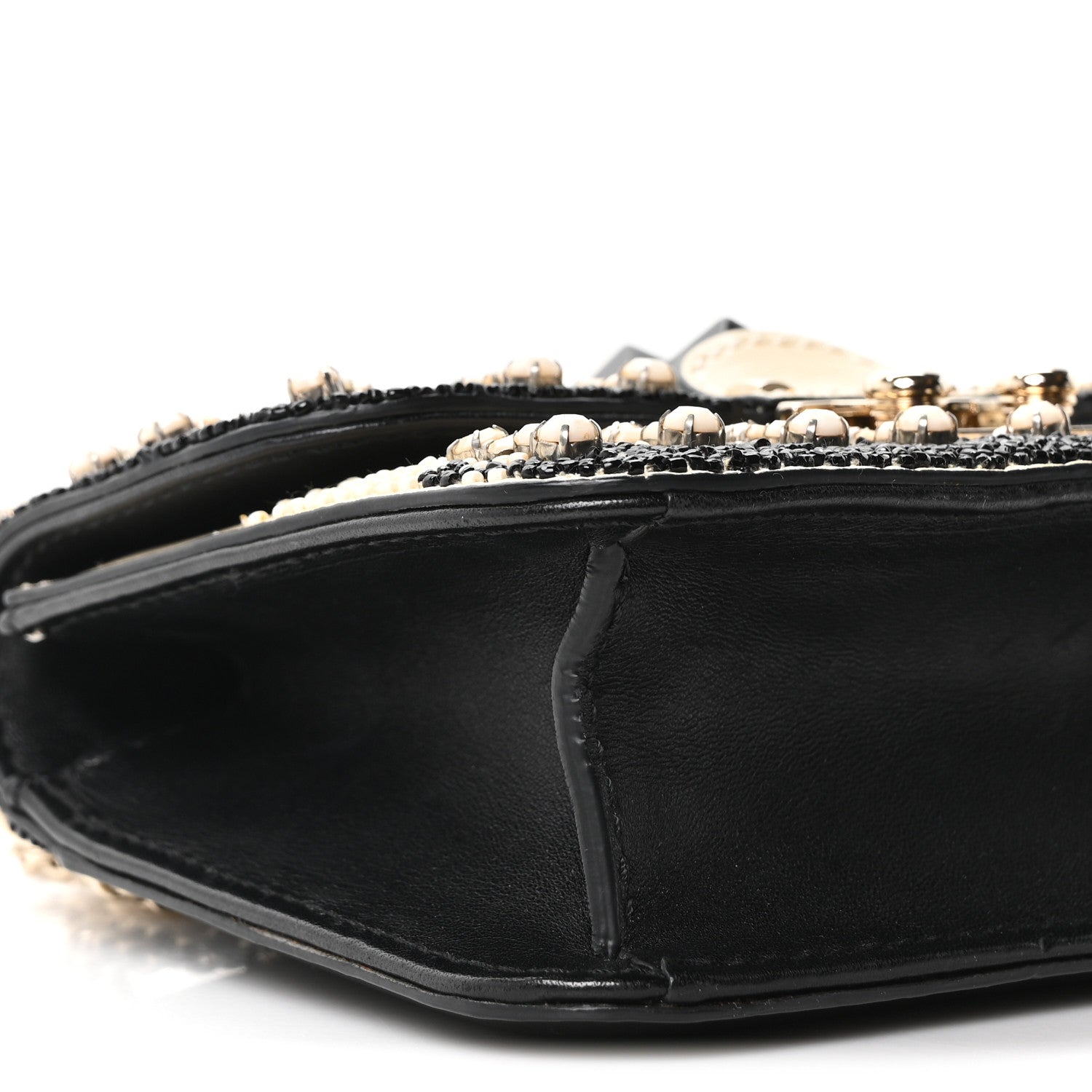Valentino Garavani Vitello Beaded Mini Glam Lock Rockstud Flap Black Ivory Green 8 of 10