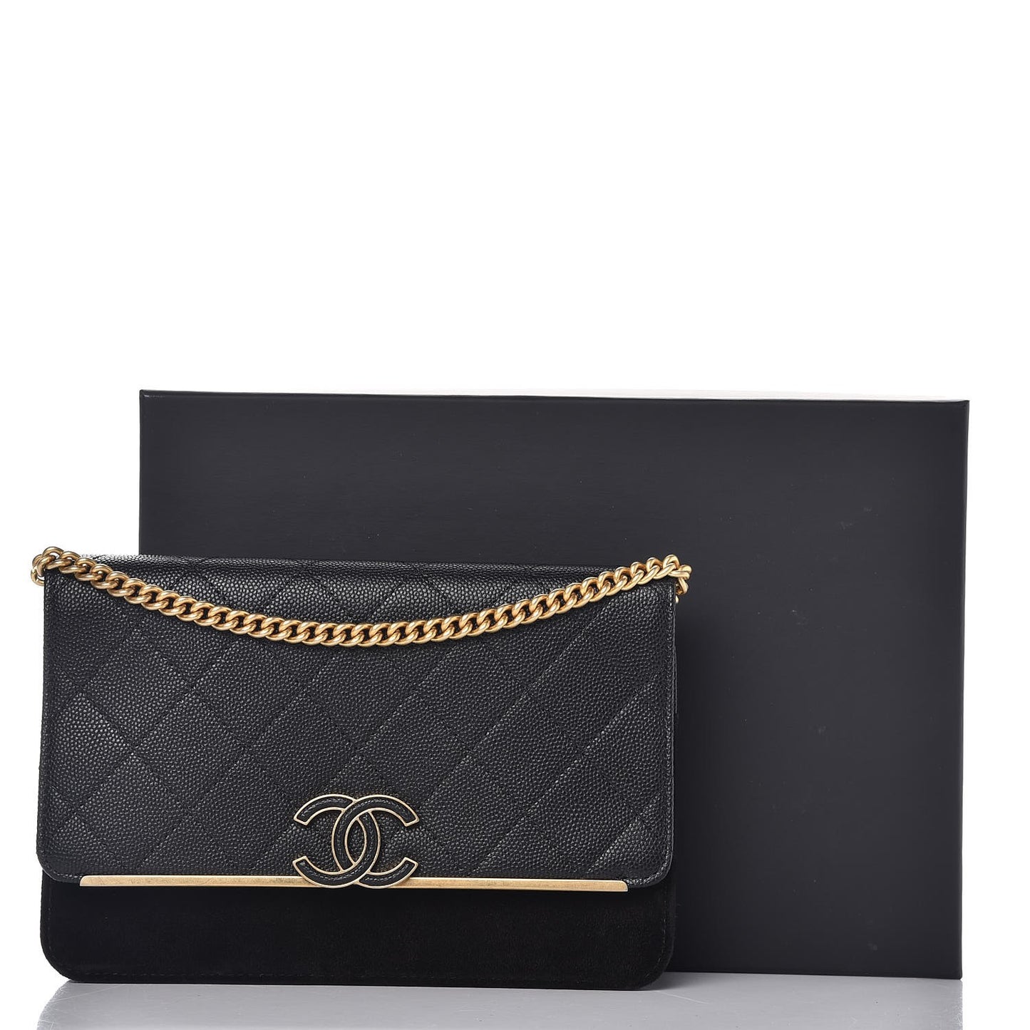 Caviar Suede Stitched Lady Coco Wallet On Chain WOC Black