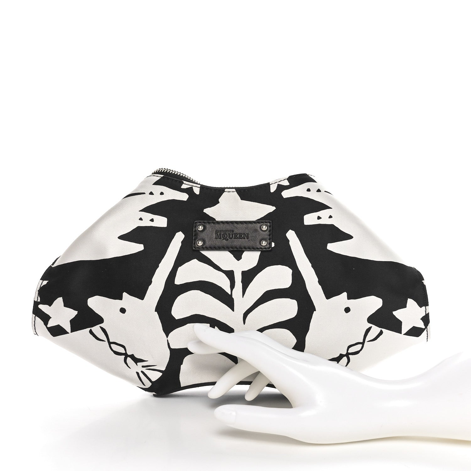 Alexander McQueen Silk De Manta Naive Pagan Print Clutch Black White 2 of 10