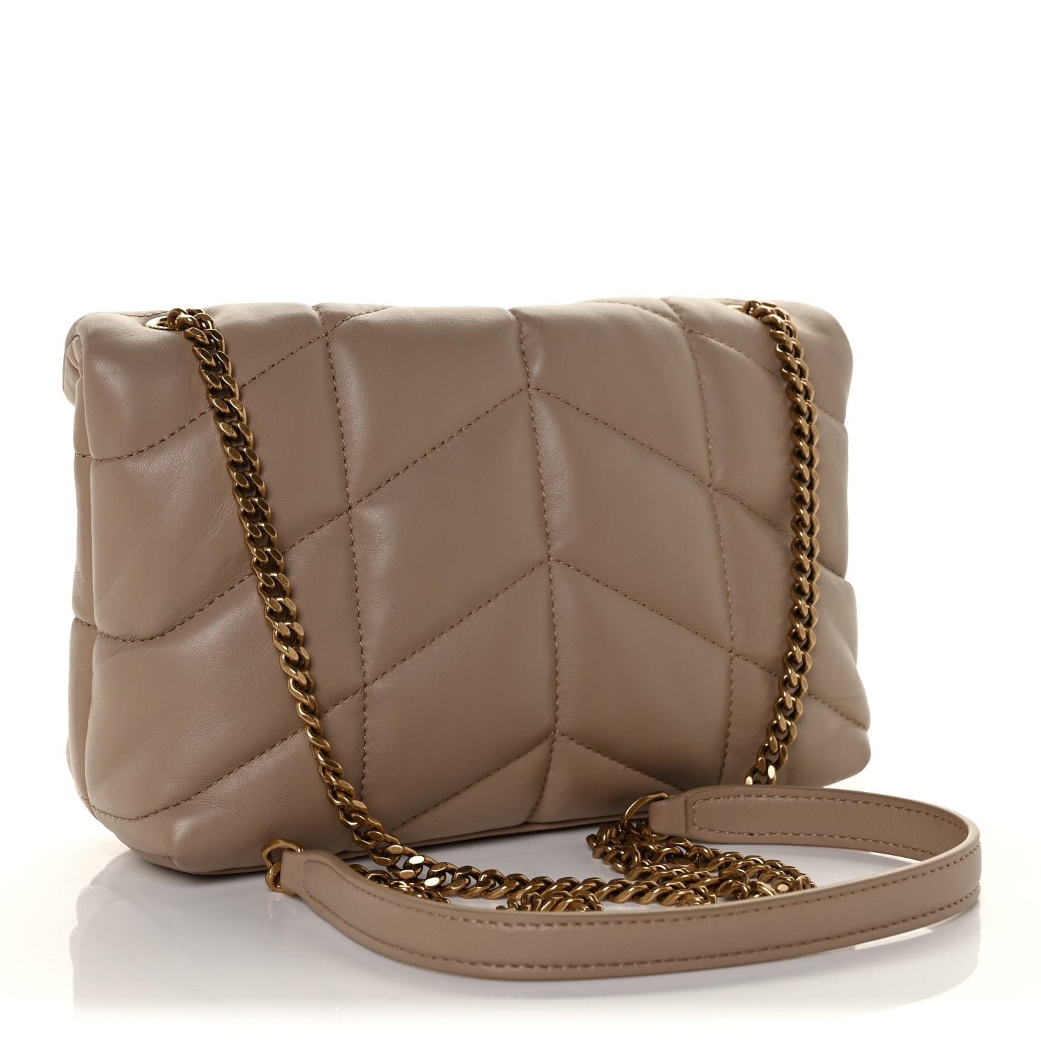 Saint Laurent Lambskin Quilted Toy Loulou Puffer Monogram Chain Satchel Dark Beige 2 of 11