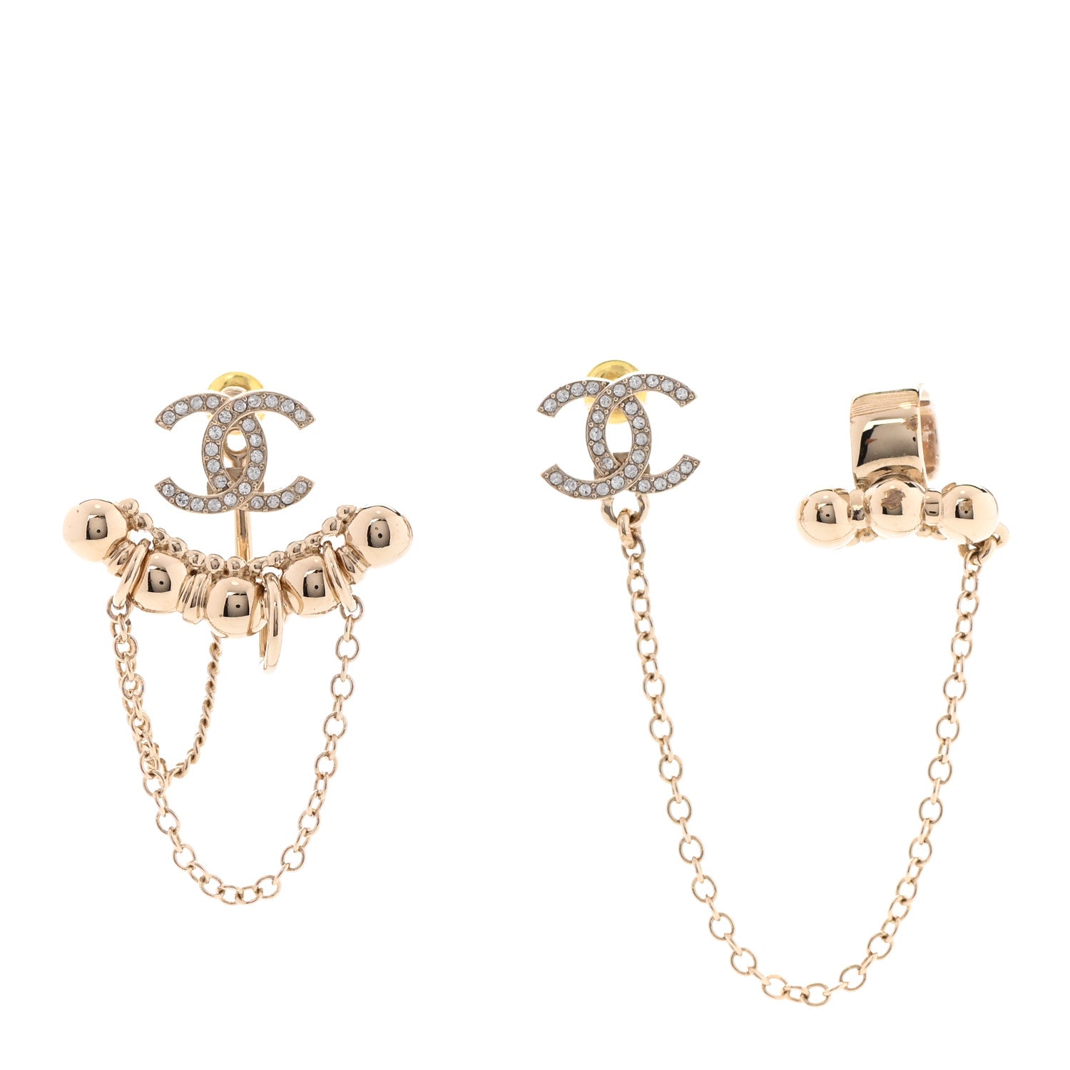 Chanel Metal Crystal CC Chain Cuff Earrings Gold 1 of 4
