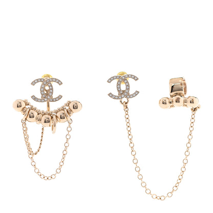 Chanel Metal Crystal CC Chain Cuff Earrings Gold 1 of 4