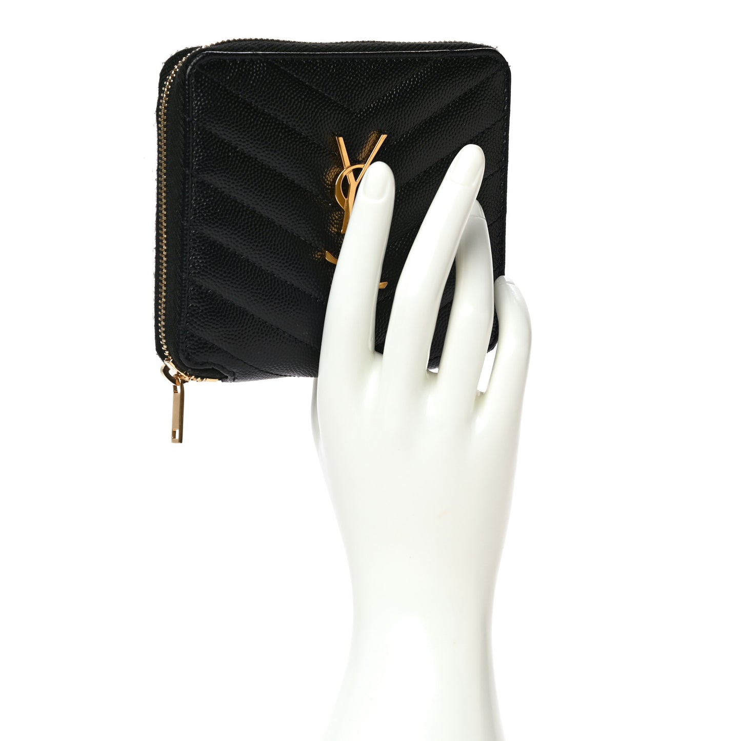 Grain De Poudre Matelasse Chevron Monogram Compact Zip Around Wallet Black