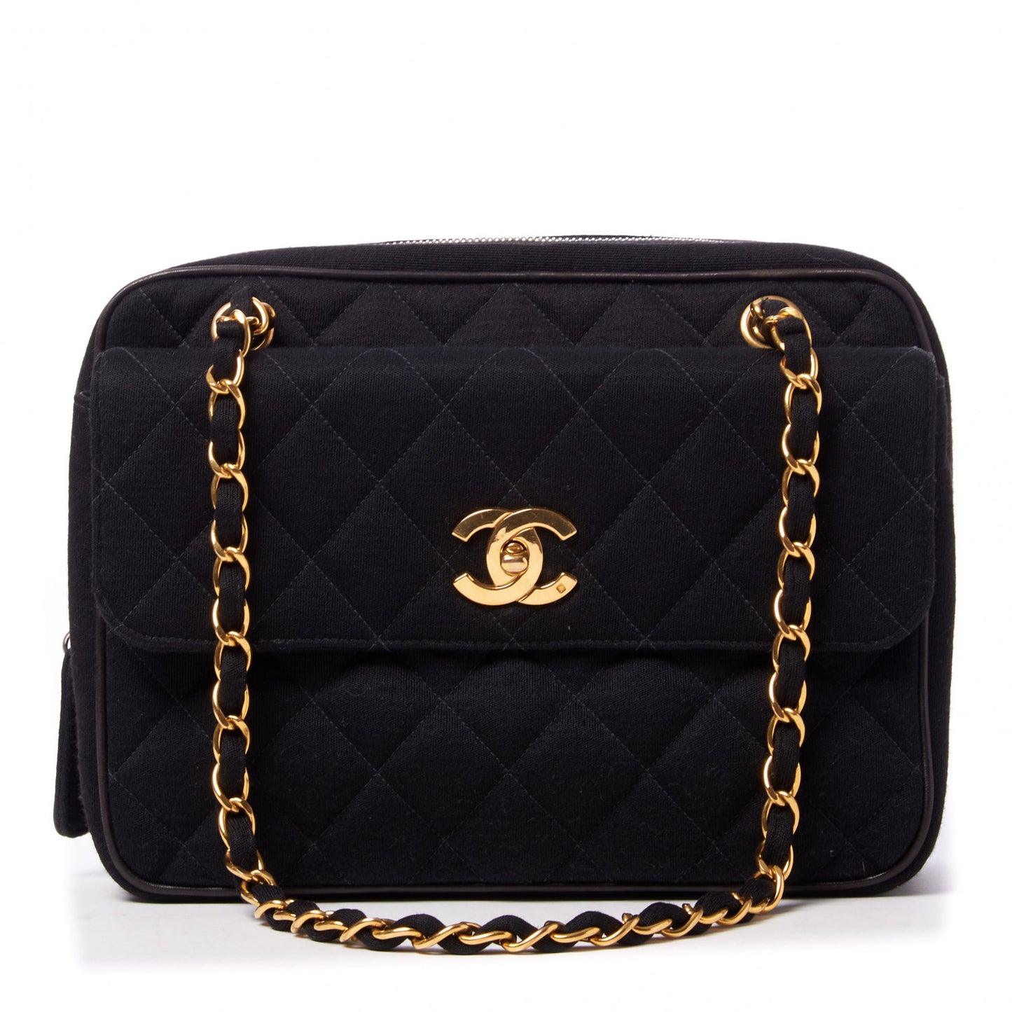 Jersey Quilted CC Shoulder Bag Black