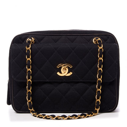 Chanel Jersey Quilted CC Shoulder Bag Black 1 of 11