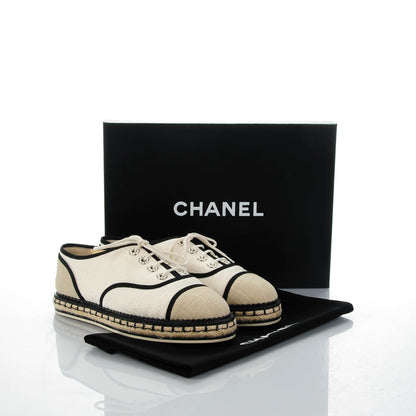 Chanel Cotton Lace Up Espadrilles 37.5 Beige 5 of 9