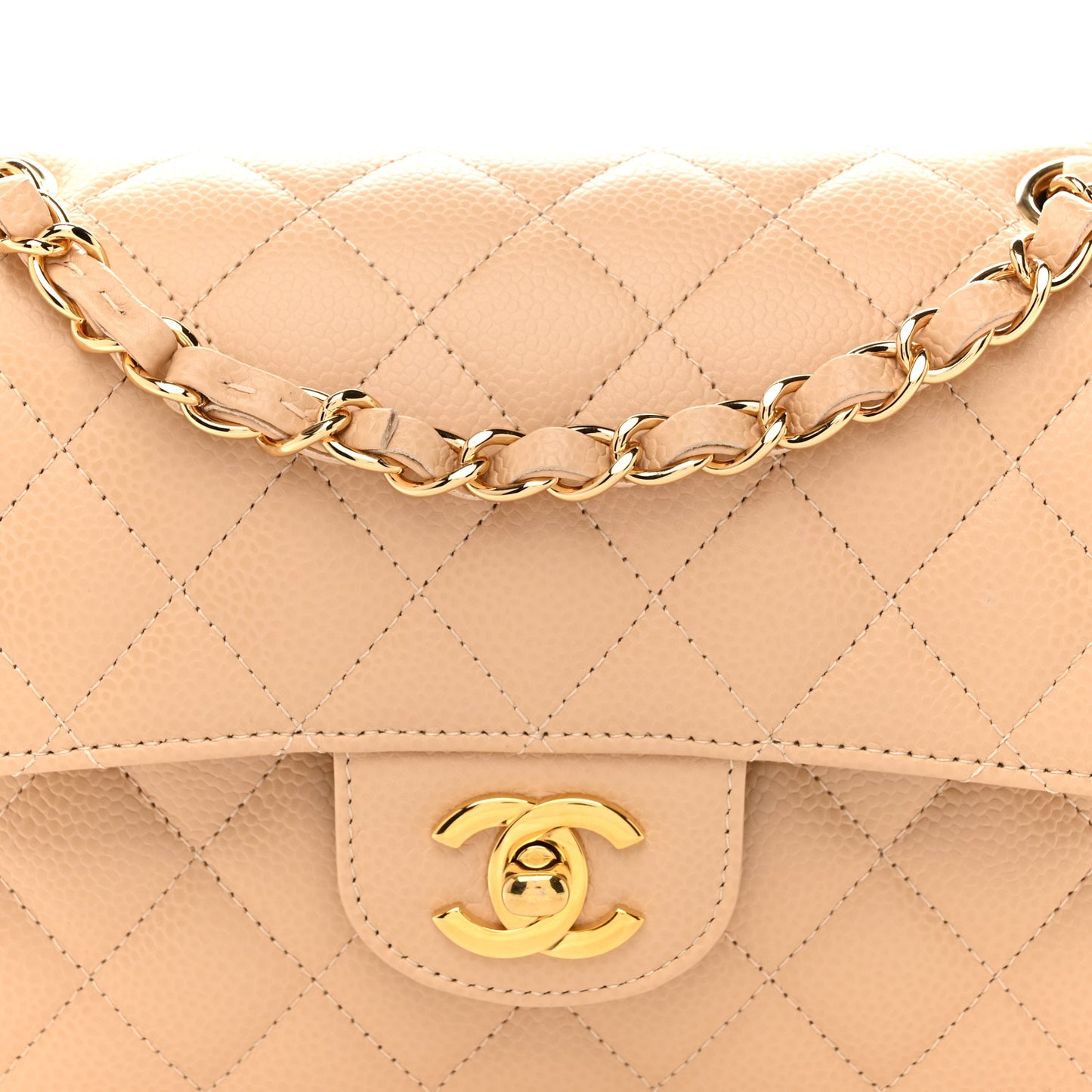 Caviar Quilted Small Double Flap Beige