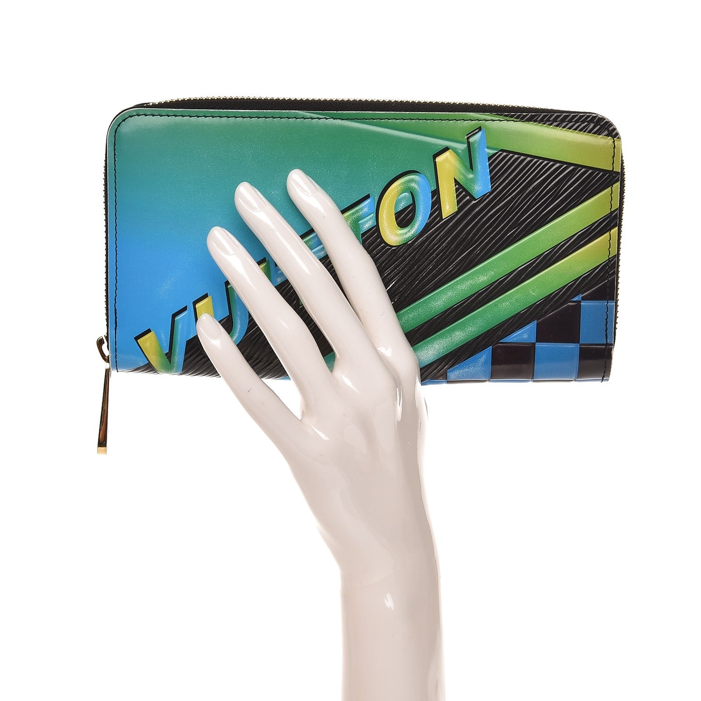 Epi Damier Race Zippy Wallet Blue Vert