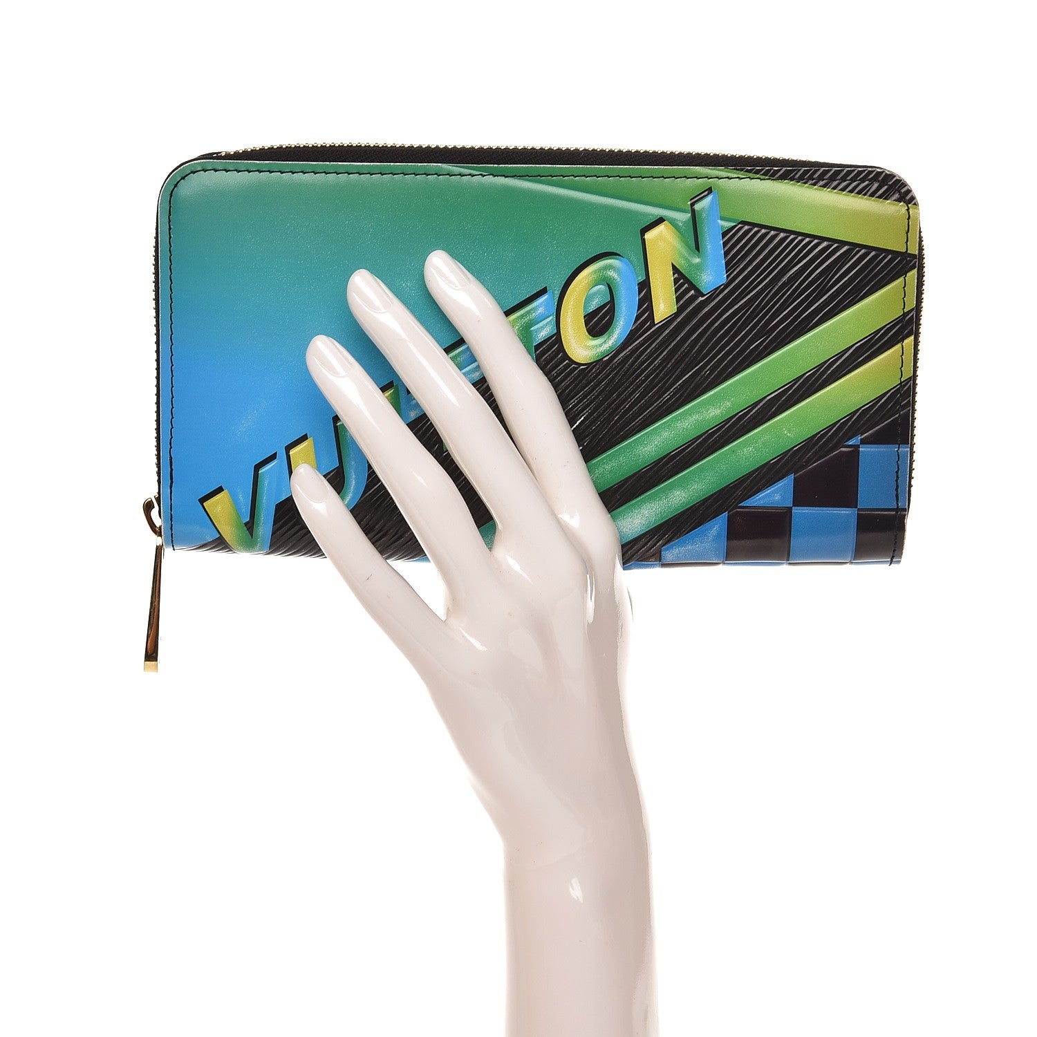 Louis Vuitton Epi Damier Race Zippy Wallet Blue Vert 2 of 9