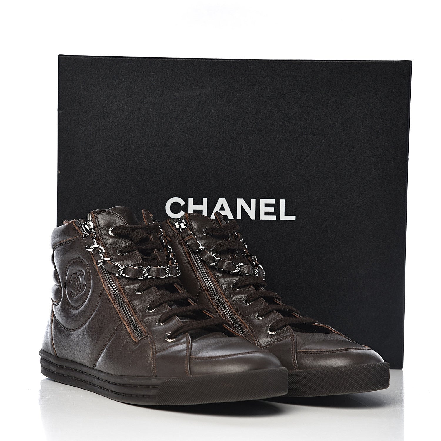 Chanel Calfskin Mens Zipped Sneakers 43 Brown 10 of 10