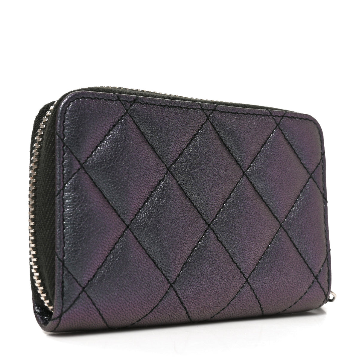 Chanel Iridescent Goatskin Quilted Zip Coin Purse Purple 3 of 8