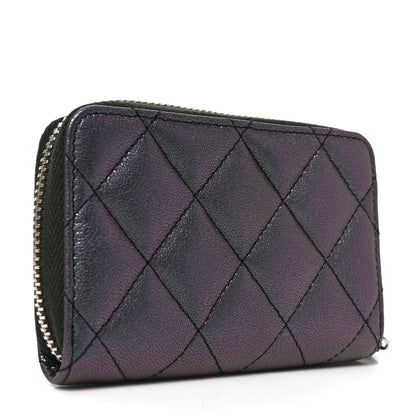 Chanel Iridescent Goatskin Quilted Zip Coin Purse Purple 3 of 8