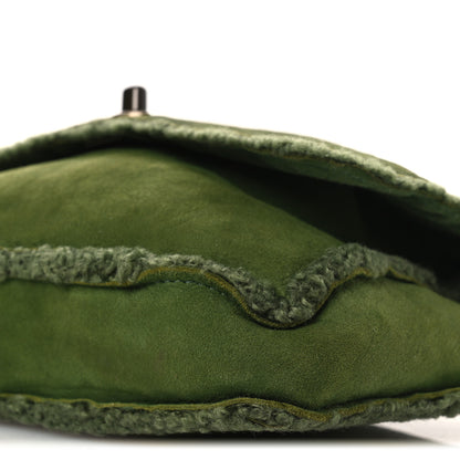 Chanel Suede Shearling Flap Clutch Green 10 of 10