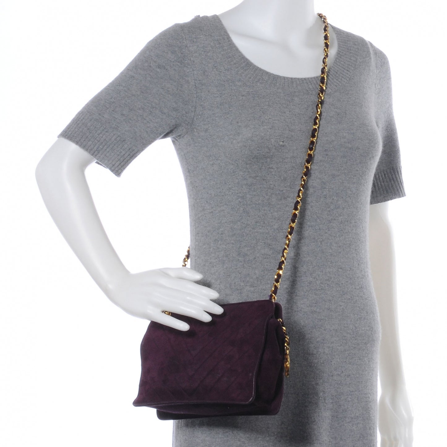 Suede Chevron Shoulder Bag Purple