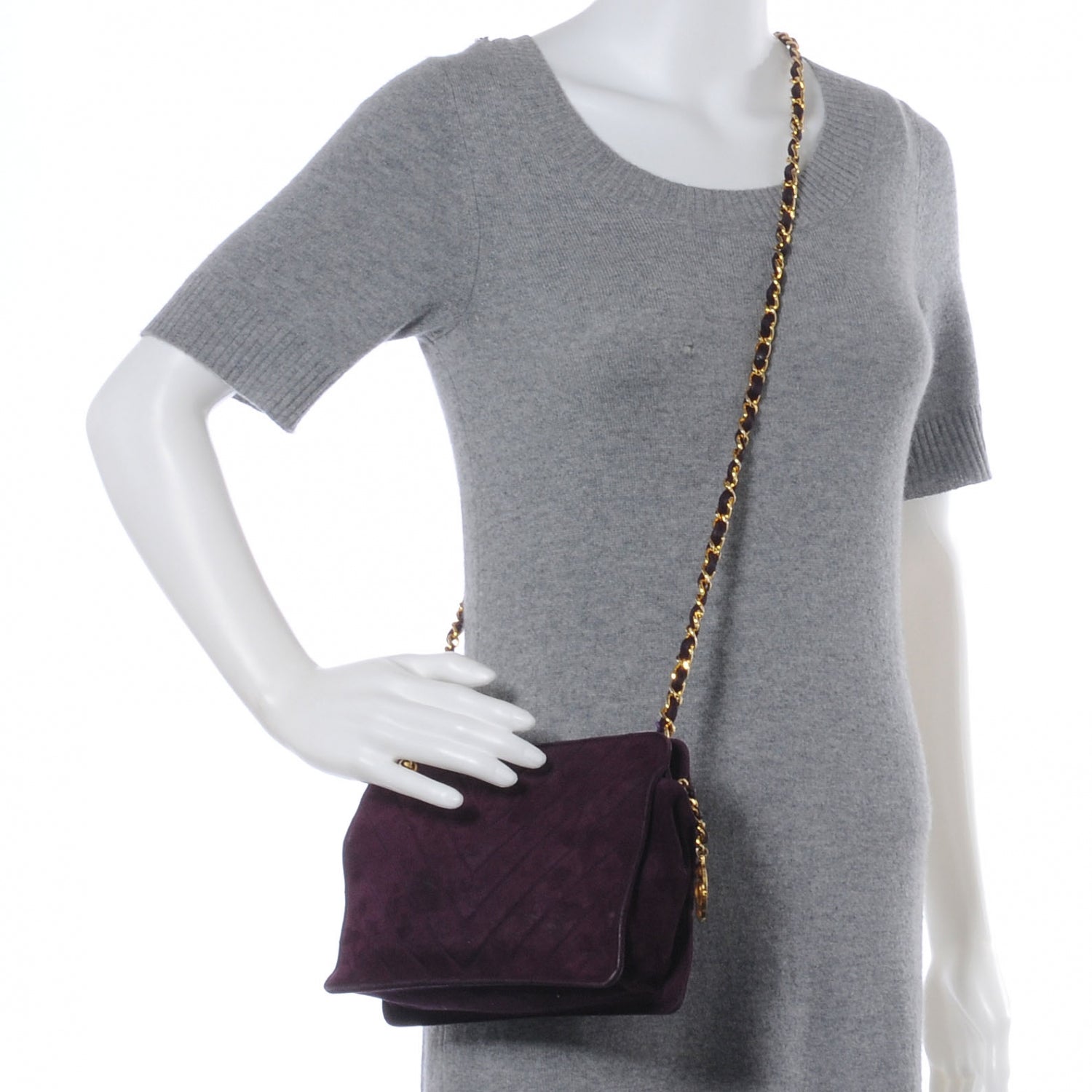 Chanel Suede Chevron Shoulder Bag Purple 2 of 8