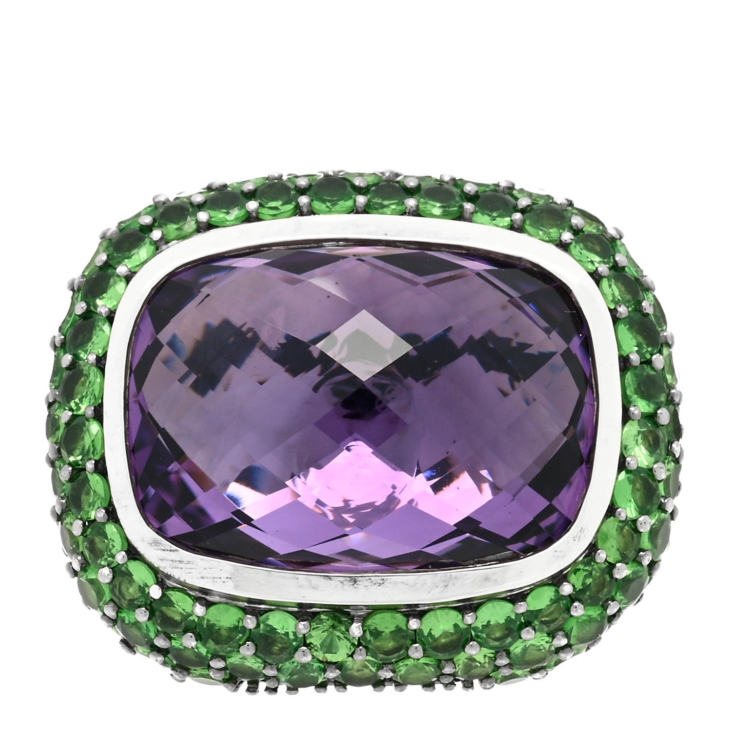 David Yurman Sterling Silver Amethyst Tsavorite 18mm Waverly Ring 54 7 1 of 4