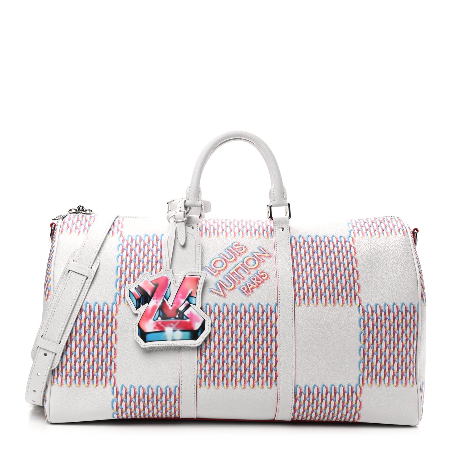 Cowhide Damier Spray Keepall Bandouliere 50B White