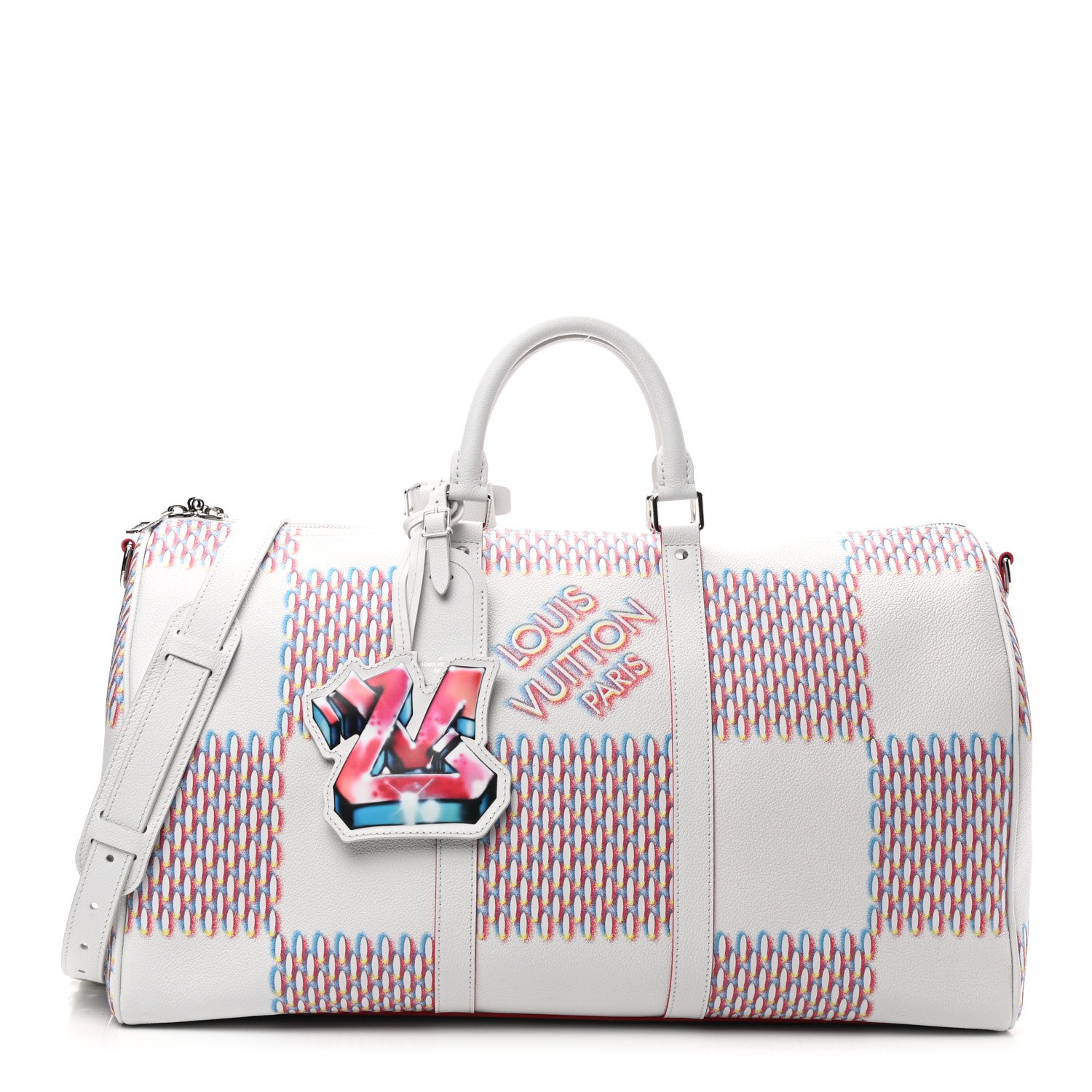 Louis Vuitton Cowhide Damier Spray Keepall Bandouliere 50B White 1 of 8