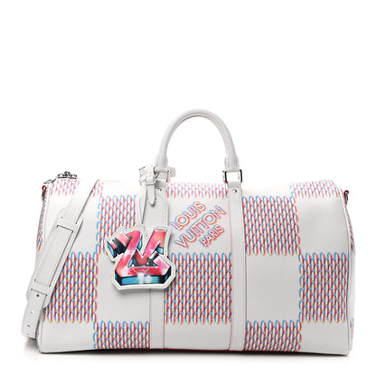 Louis Vuitton Cowhide Damier Spray Keepall Bandouliere 50B White 1 of 8