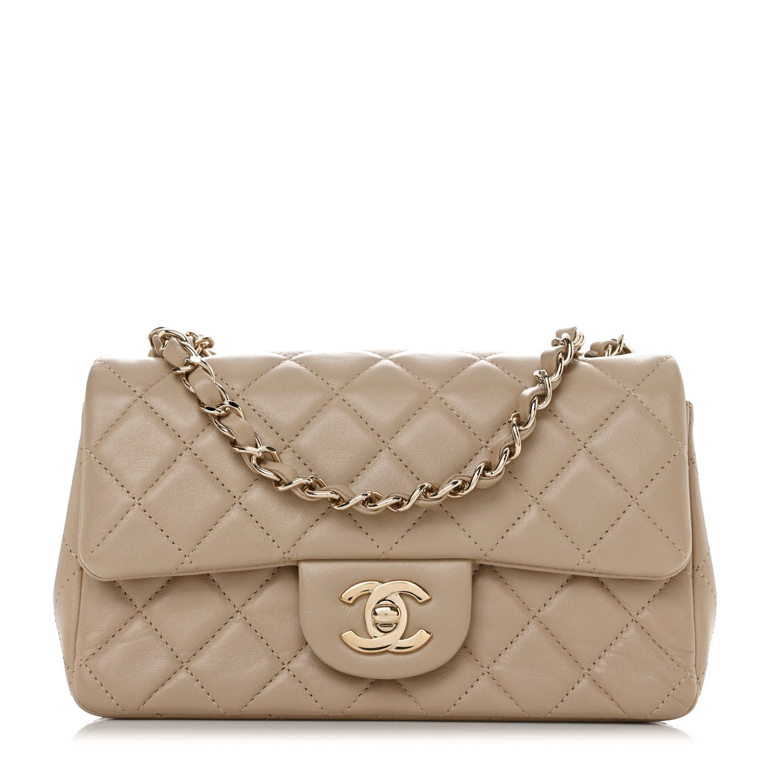 Chanel Lambskin Quilted Mini Rectangular Flap Dark Beige 1 of 10
