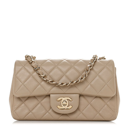 Chanel Lambskin Quilted Mini Rectangular Flap Dark Beige 1 of 10