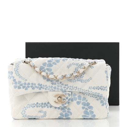 Chanel Printed Denim Quilted Mini Rectangular Flap Light Blue White 11 of 11