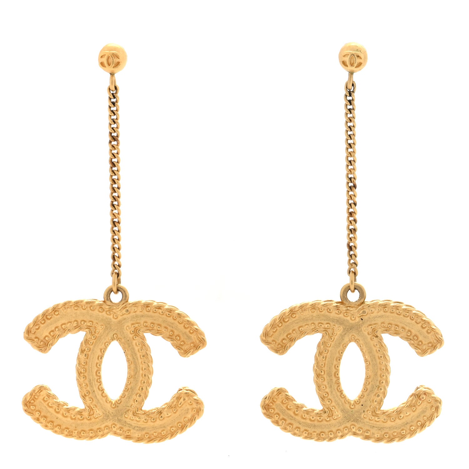 Chanel CC Drop Earrings Matte Gold 1 of 5