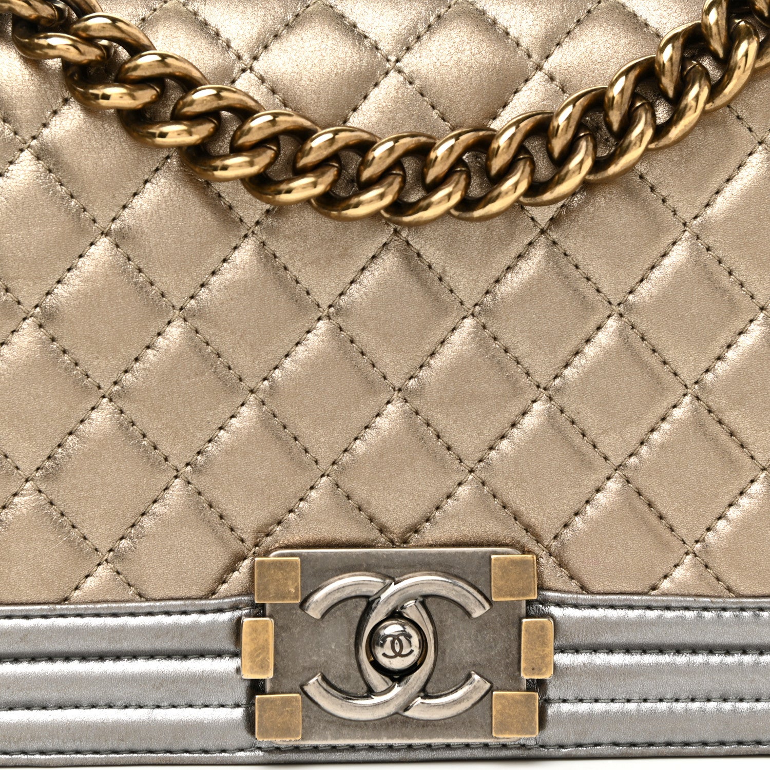 Chanel Metallic Calfskin Quilted Medium Boy Flap Khaki 15 of 26