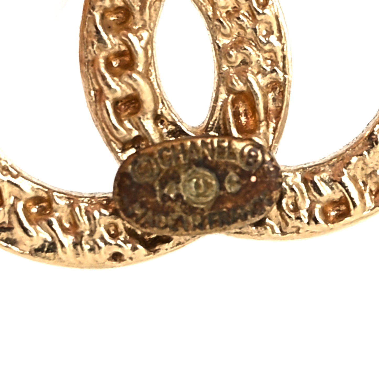 Metal Textured CC Earrings Gold
