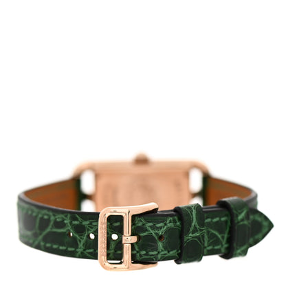 Hermes 18K Rose Gold Alligator Diamond Malachite 17mm Nantucket Quartz Watch Vert Moyen 3 of 5