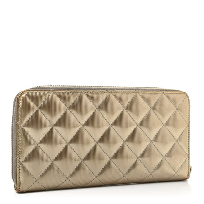 Chanel Striated Patent Zip Around Wallet Gold 3 of 22