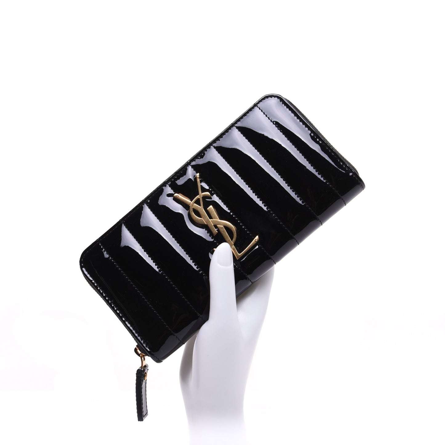 Patent Calfskin Matelasse Monogram Vicky Zip Around Wallet Black