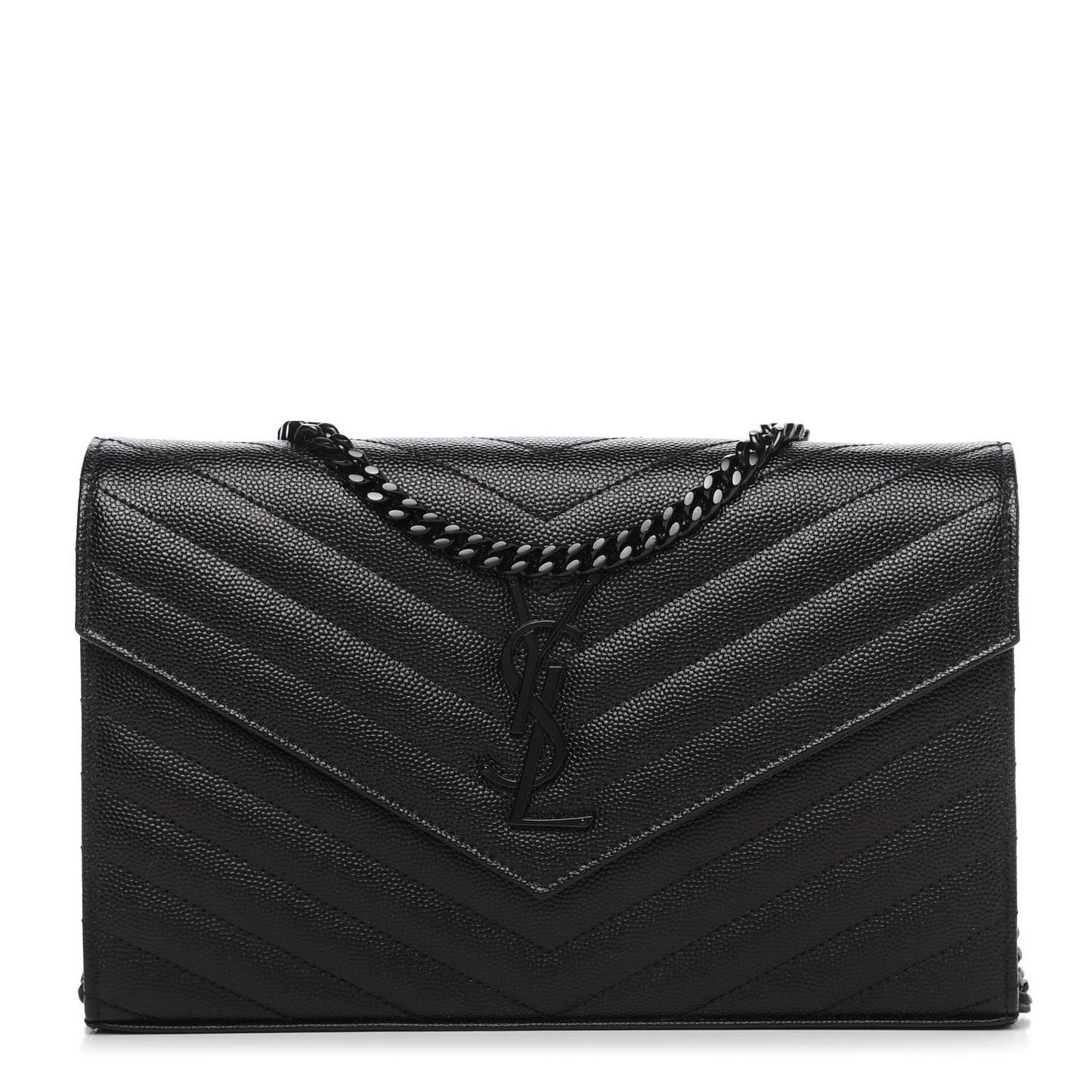 Grain De Poudre Matelasse Chevron Monogram Chain Wallet Black