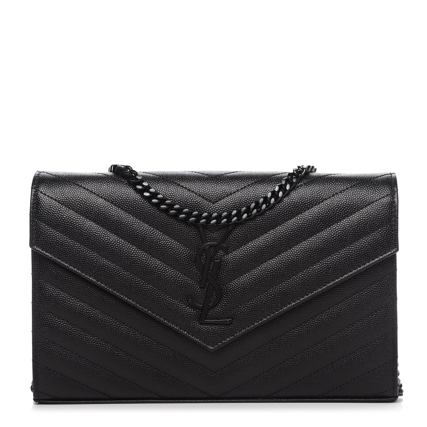 Saint Laurent Grain De Poudre Matelasse Chevron Monogram Chain Wallet Black 1 of 10
