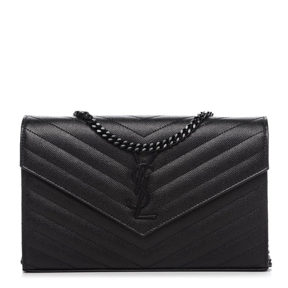 Saint Laurent Grain De Poudre Matelasse Chevron Monogram Chain Wallet Black 1 of 10