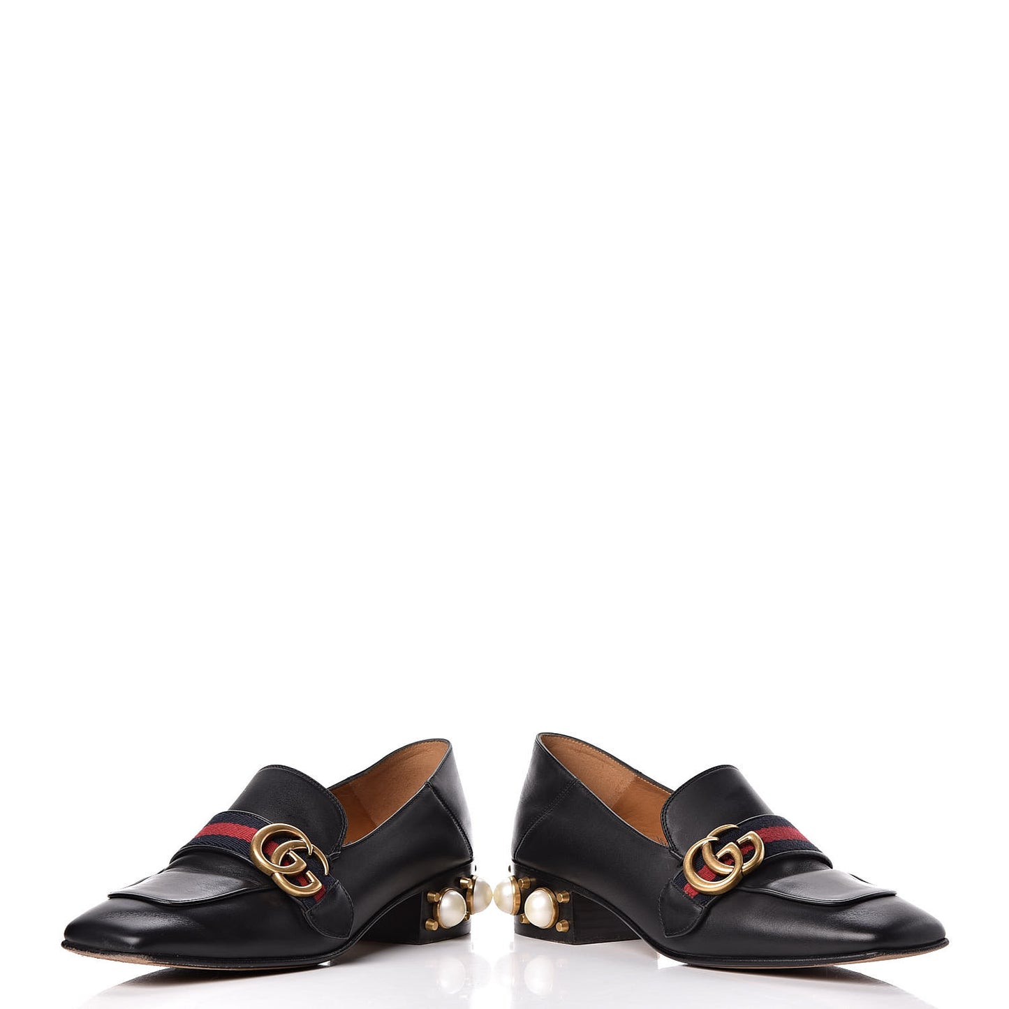 Betis Glamour Calfskin Web Pearl Embellished Peyton 35mm Loafer Pumps 37 Black