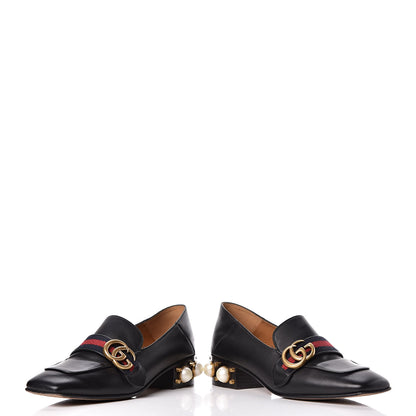 Gucci Betis Glamour Calfskin Web Pearl Embellished Peyton 35mm Loafer Pumps 37 Black 5 of 15