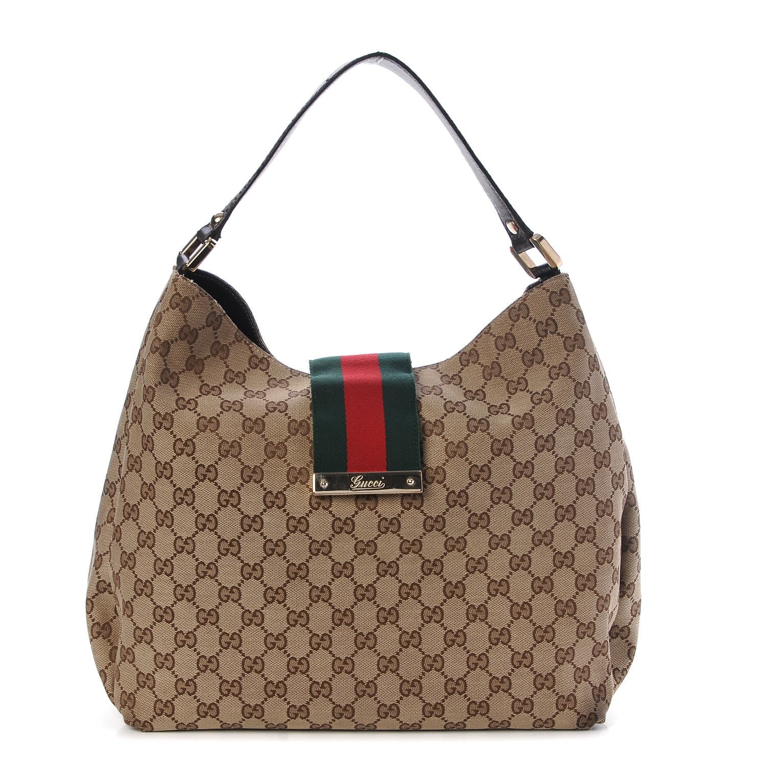 Gucci Monogram Large New Ladies Web Hobo Dark Brown 1 of 9