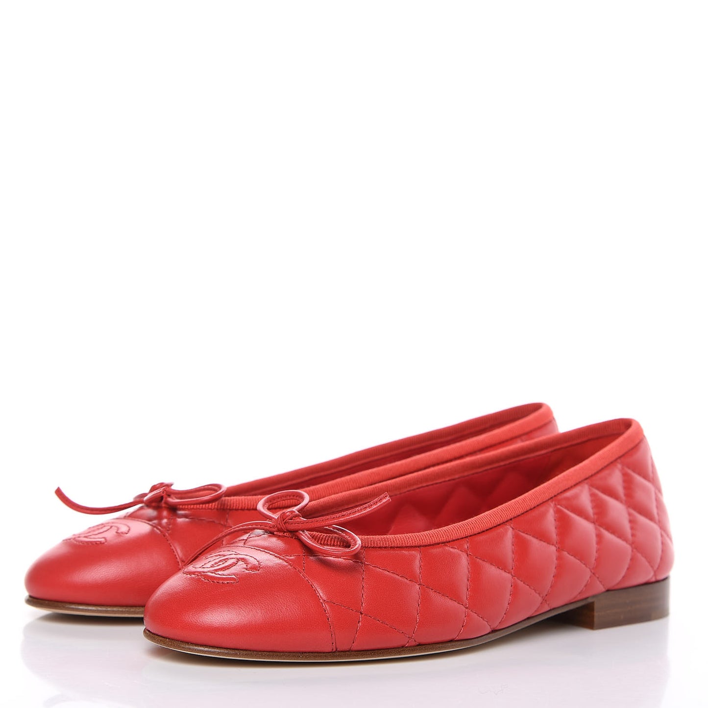 Lambskin Quilted CC Cap Toe Ballerina Flats 36.5 Light Red