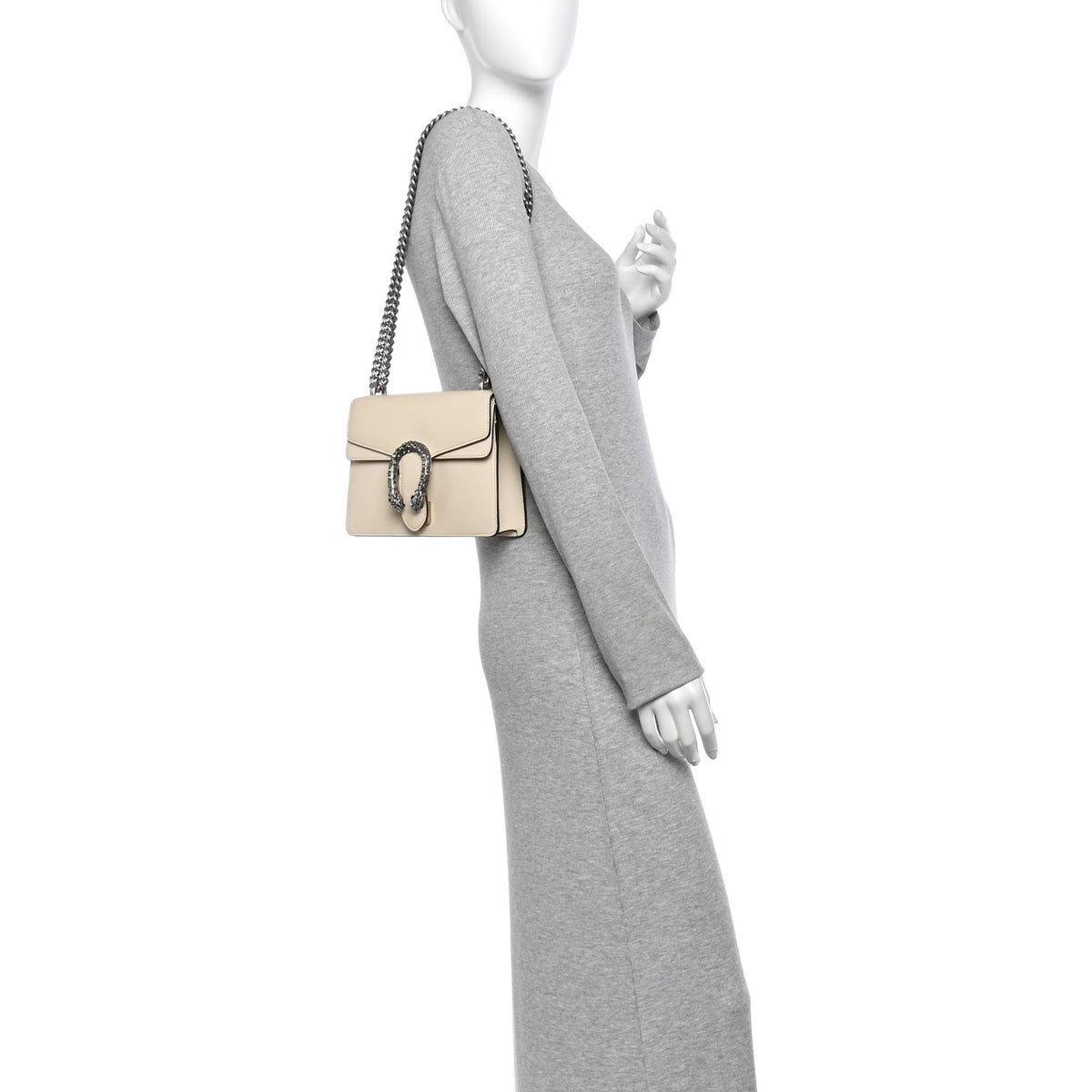 Textured Calfskin Crystal Mini Dionysus Shoulder Bag Mystic White