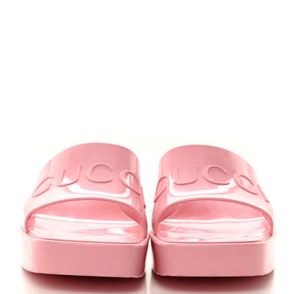 Gucci Rubber Gucci Logo Womens Platform 20/60mm Slide Sandals 39 Wild Rose 2 of 9