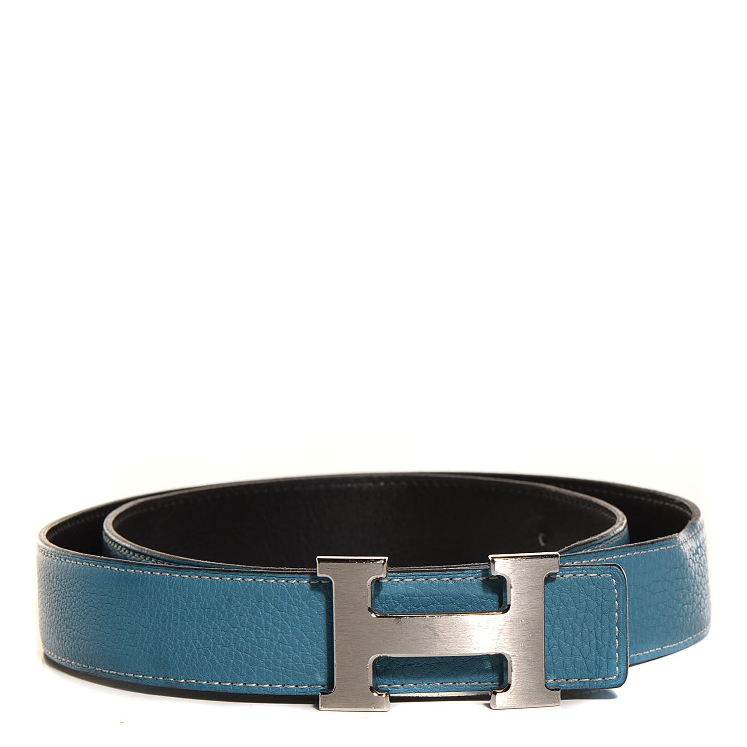 Hermes Box Togo 32mm Brushed H Belt 90 Blue Jean Noir 1 of 6