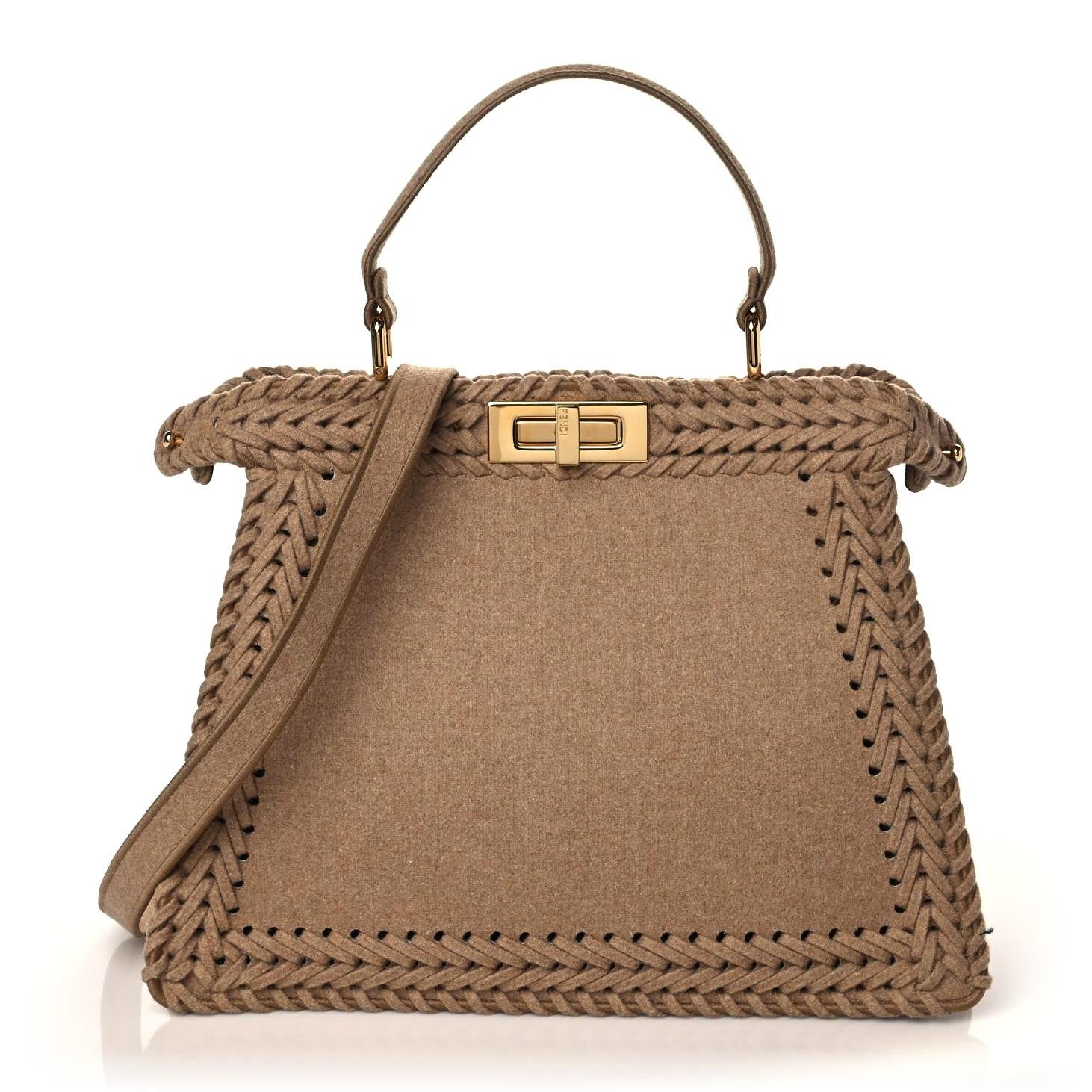 Fendi Flannel Woven Medium Peekaboo I SEE U Satchel Brown 1 of 8
