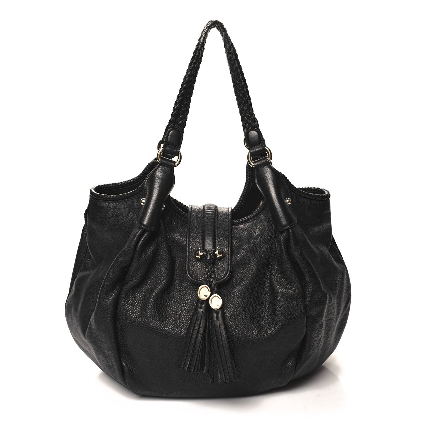 Pebbled Calfskin Medium Marrakech Shoulder Bag Black
