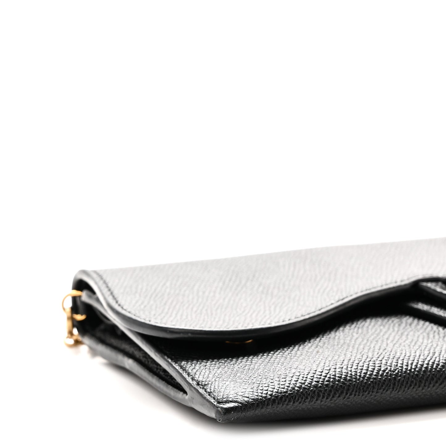 Grained Calfskin Saddle Chain Wallet Pouch Black