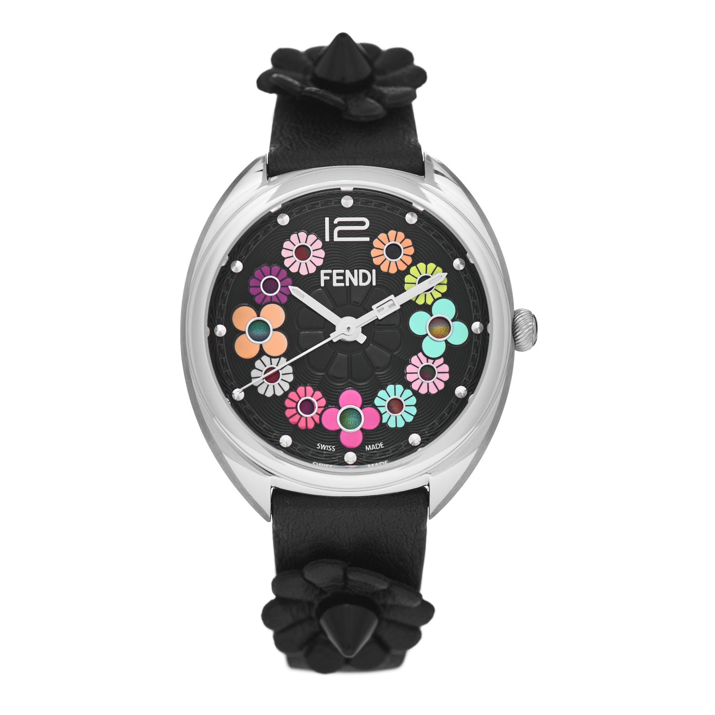 Stainless Steel Calfskin 34mm Momento Flowerland Quartz Watch Black