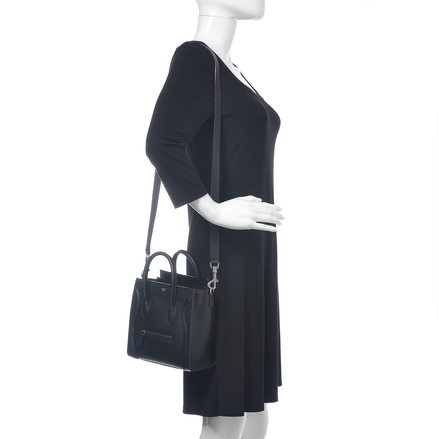 Celine Drummed Calfskin Nano Luggage Black 2 of 10