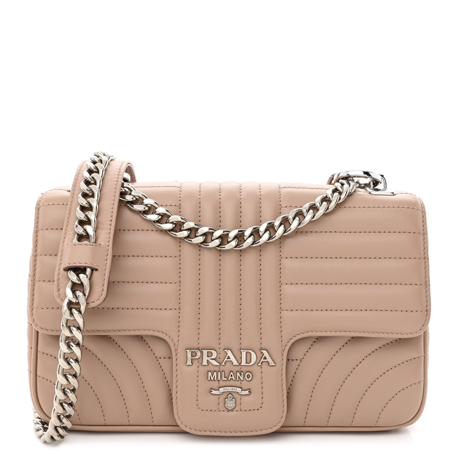 Prada Soft Calfskin Impunture Diagramme Medium Chain Flap Shoulder Bag Cipria 1 of 10