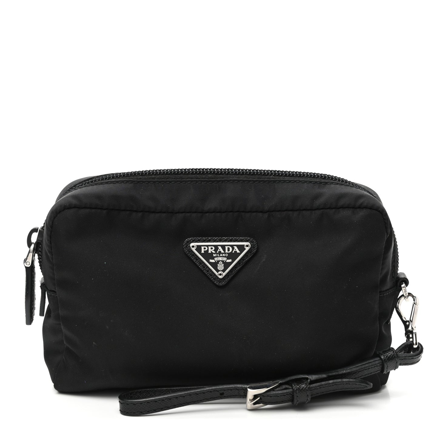 Tessuto Nylon Vela Saffiano Necessaire Wristlet Pouch Black